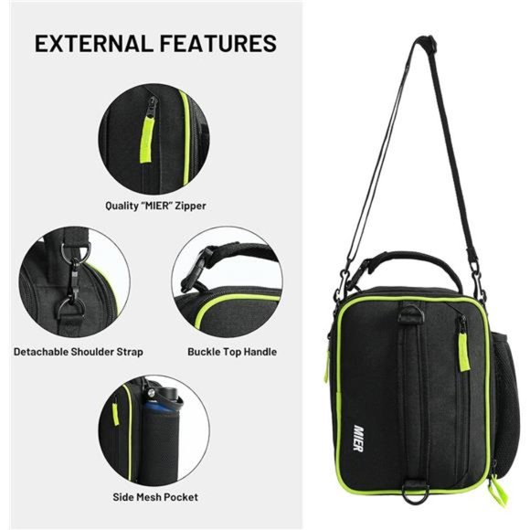MIER Insulated Lunch Box for Men, Portable Lunchbox Bags (Black/Green) - Picture 6 of 6